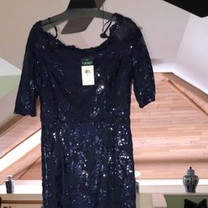 NWT Ralph Lauren Navy off the shoulder gown